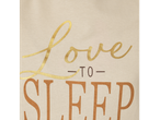 Pijama Esmara: Material bej cu text auriu și maro „Love to Sleep”.