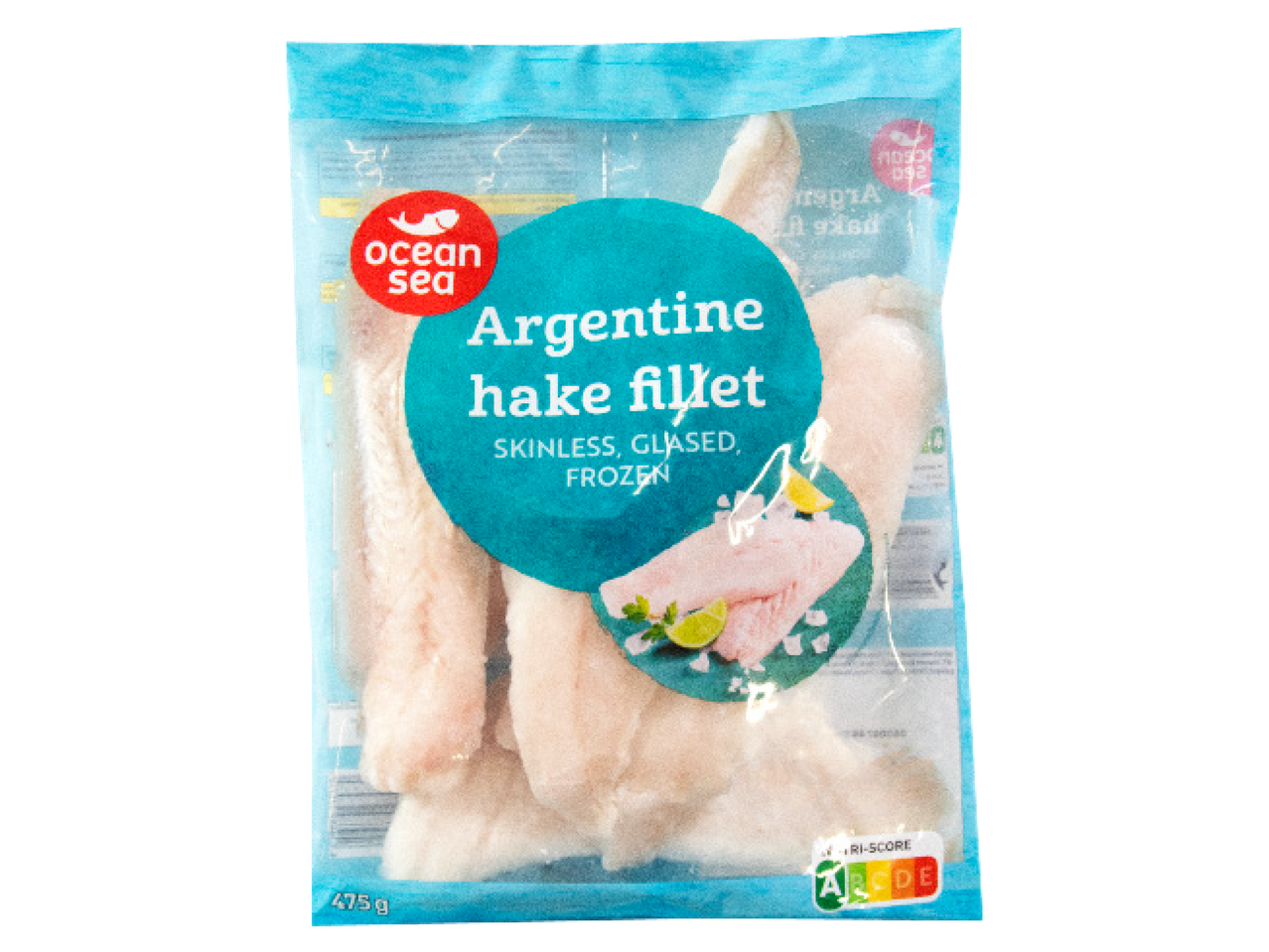 Ocean Sea Argentīnas heka fileja, bez ādas, glazēta, saldēta, 475g iepakojumā.