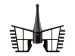 Black plastic food processor blade with a central conical shaft and two wide, finned arms.