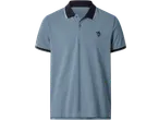 Men's blue polo shirt with a dark blue collar and a swordfish embroidery.
