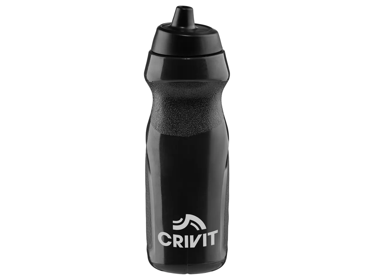 Fekete Crivit sport kulacs, fehér logóval.