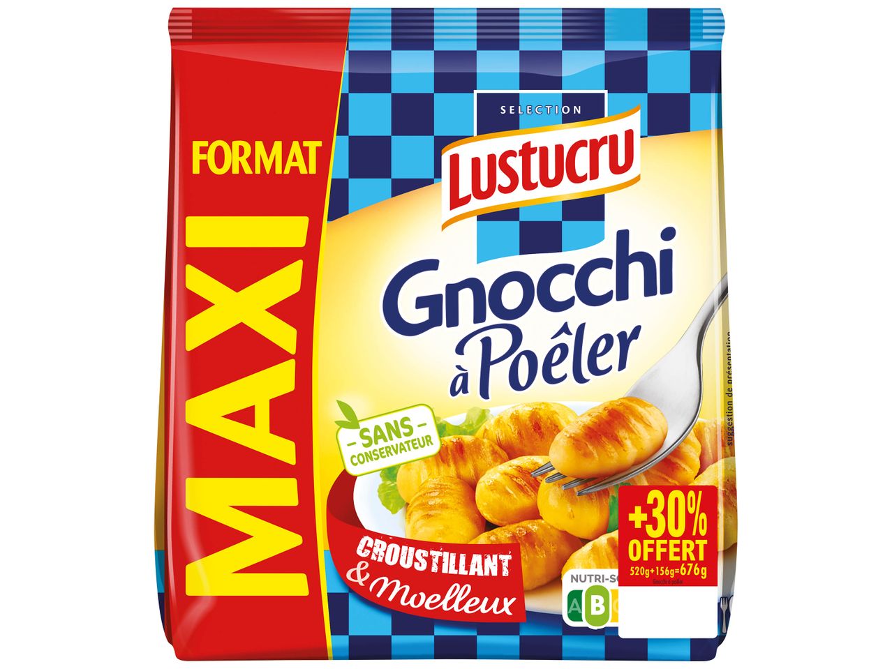 Lustucru Maxi Gnocchi à Poêler: gnocchis croustillants et fondants.