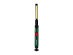 A green and black LED work light with a red dial, standing upright.