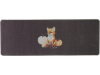 A long, rectangular mat with a cute fox and two pumpkins on a dark background.
