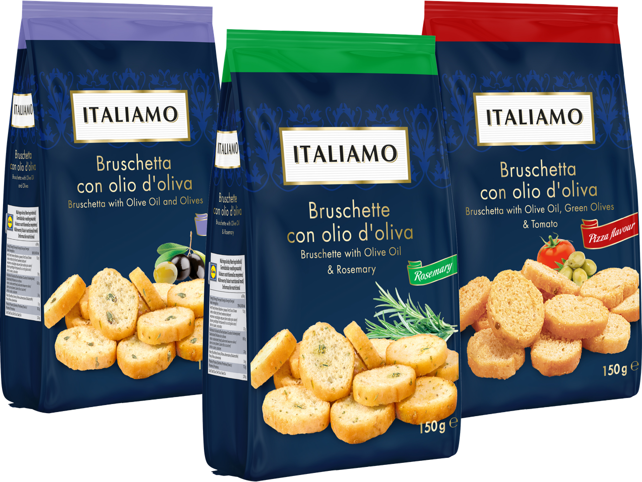 ITALIAMO Bruschetta med olivolja, rosmarin och pizzasmak.