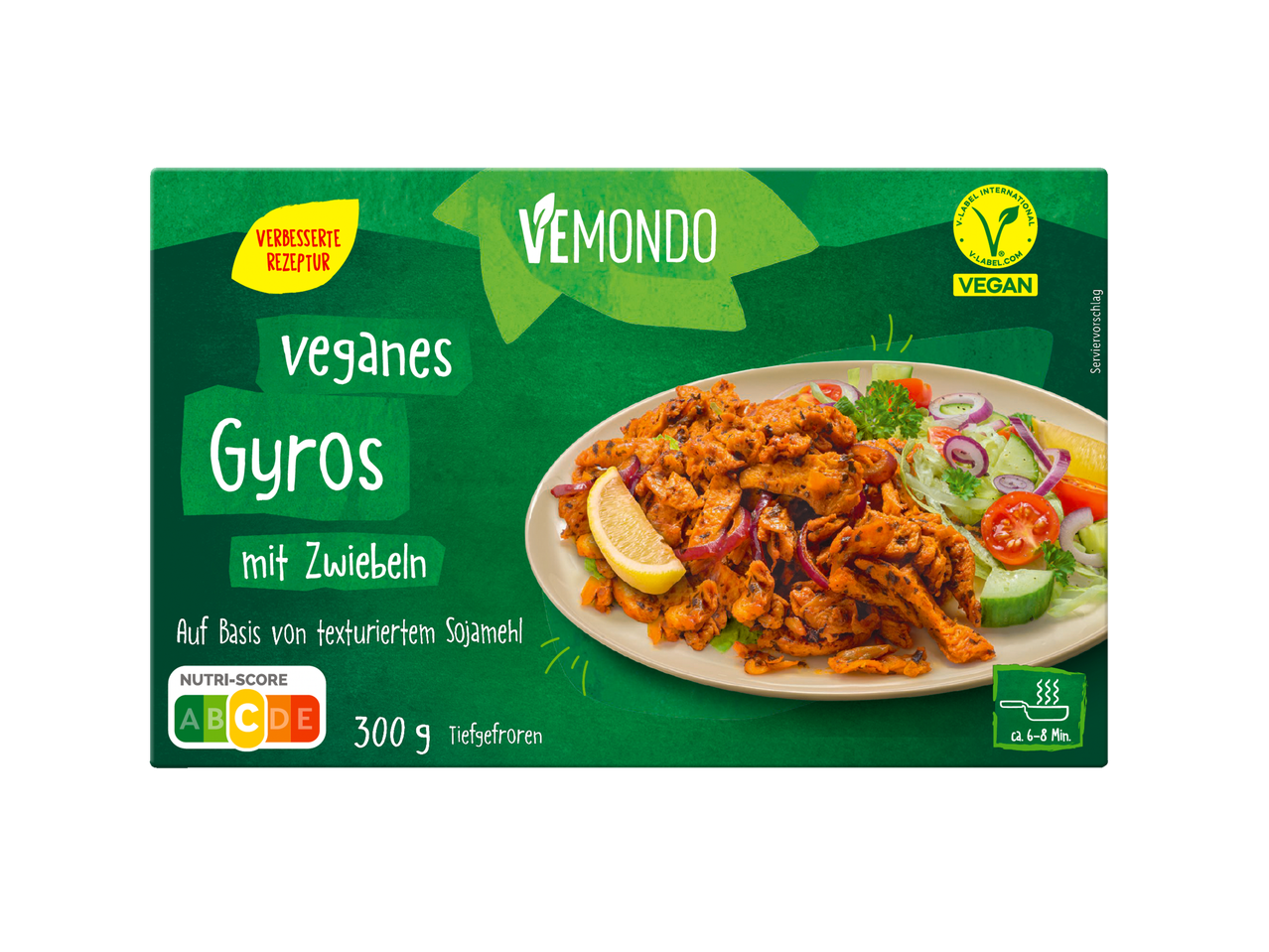 Vemondo veganes Gyros mit Zwiebeln, aus texturiertem Soja. 300g.
