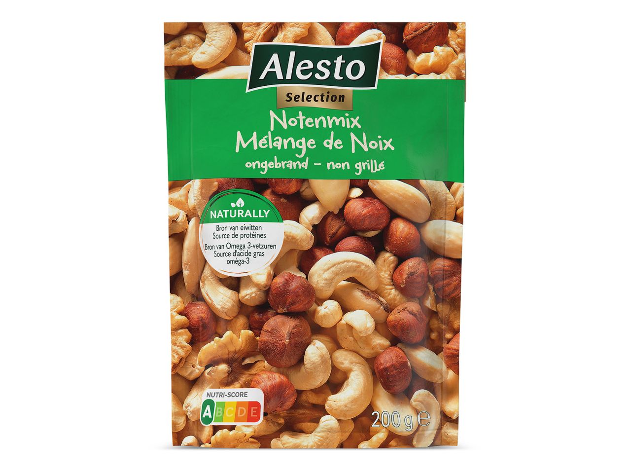 Alesto Notenmix ongebrand, met cashewnoten, hazelnoten en walnoten, 200g