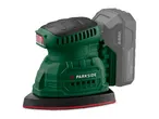Cordless detail sander with battery attached