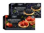 Zwei Packungen gefrorene Tartelettes: Blaubeer-Tartelettes und Erdbeer-Tartelettes.