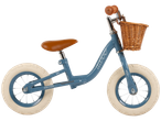 Huffy vintage plavi bicikl za ravnotežu s košarom.