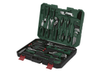 PARKSIDE tööriistakomplekt tangide, kruvikeerajate, kuuskantvõtmete ja mutrivõtmetega rohelises kohvris.