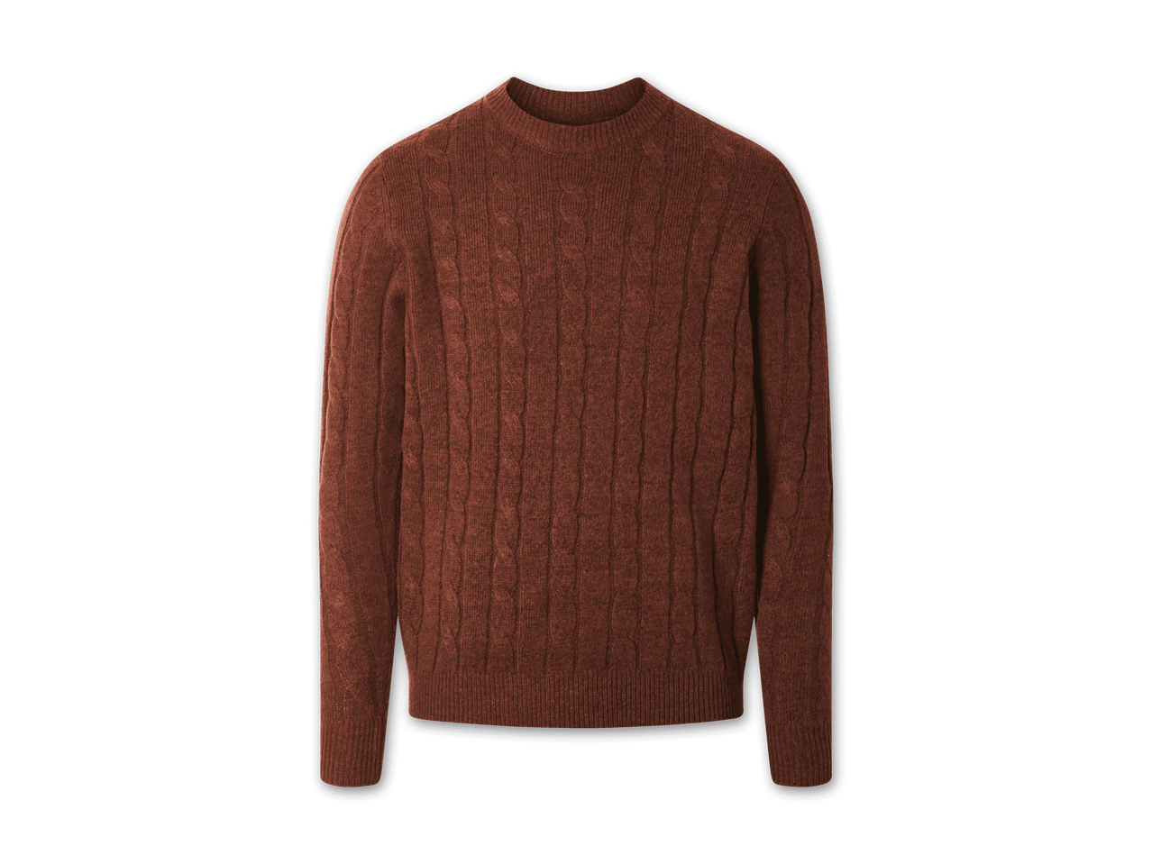 Brauner Zopfstrickpullover mit Rundhalsausschnitt