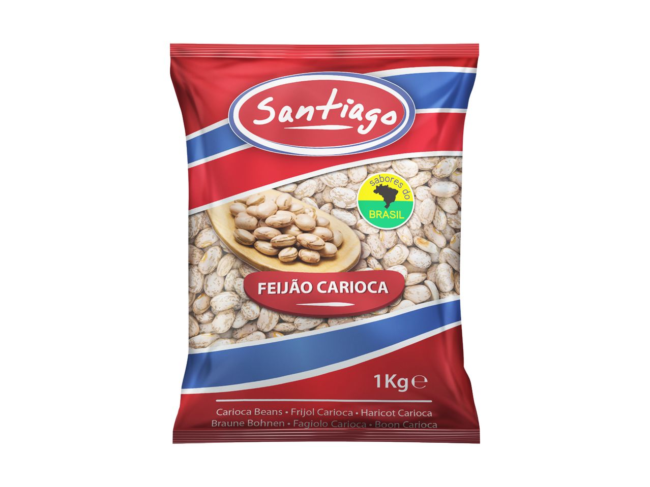 A bag of Santiago brand white beans.