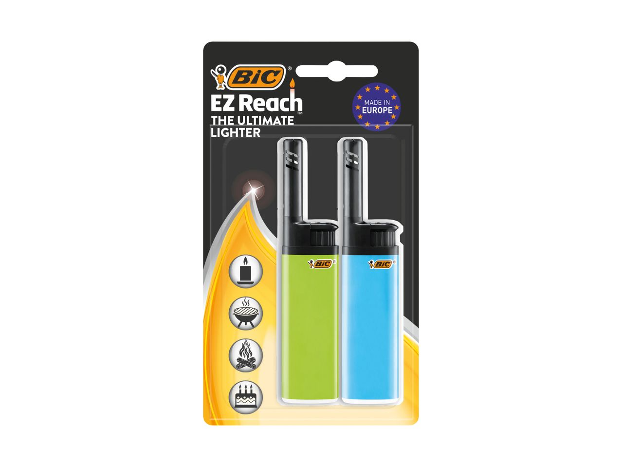 K2 Reach long reach lighters, two-pack in lime green and blue.