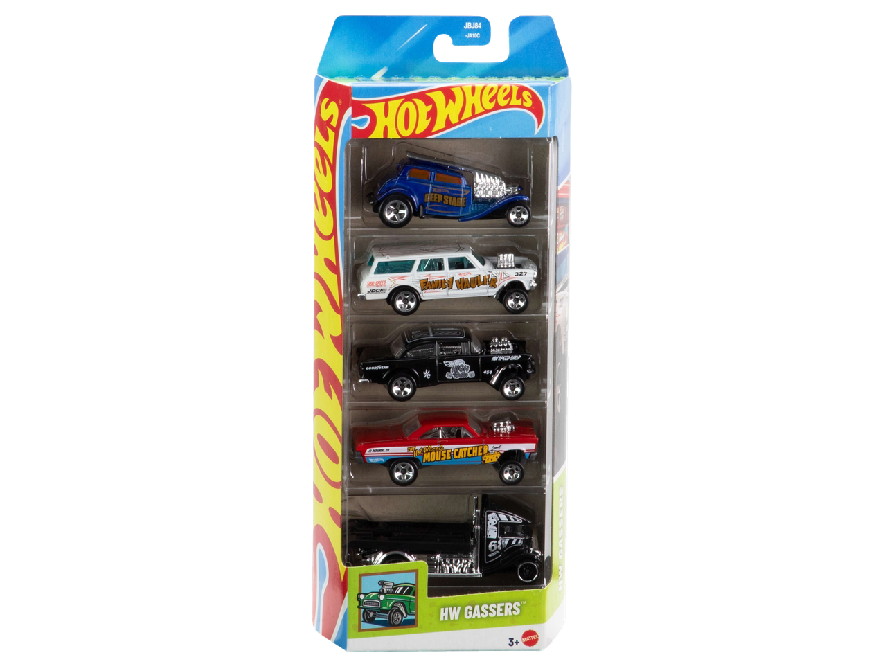 Hot Wheels HW Gassers 5 automobilių rinkinys, įskaitant „Deep Stage“ ir „Family Hauler“.