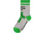 Minecraft vaikiškos kojinės pilkos ir žalios spalvos su tekstu „CRAFT NTURE UB“ ir personažu.
