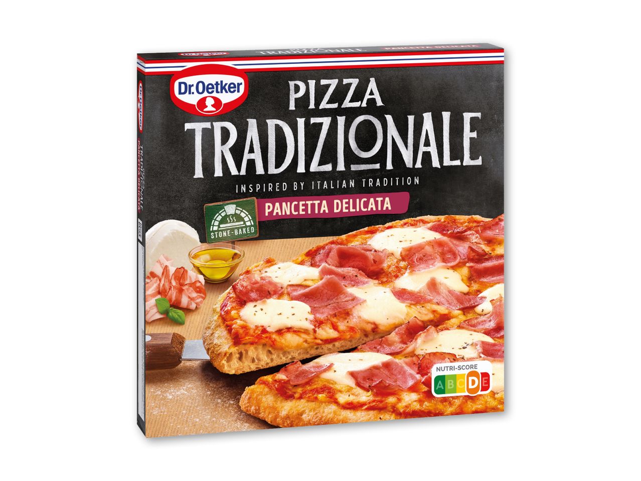 Pizza Tradizionale Pancetta Delicata med Nutri-Score A, inspireret af italiensk tradition og stenbagt.