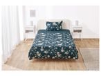 A twin-size floral bedsheet set with matching pillowcase in a dark green color scheme with flowers.