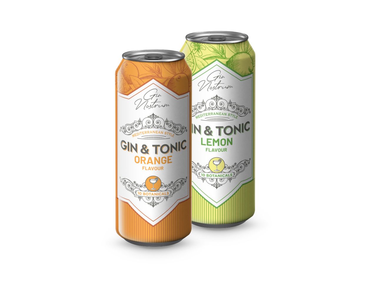 Dvije limenke Gordon's Gin & Tonica, okus naranče i limete.