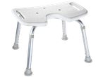 White RIDDER® shower stool with a contoured seat and height-adjustable legs.