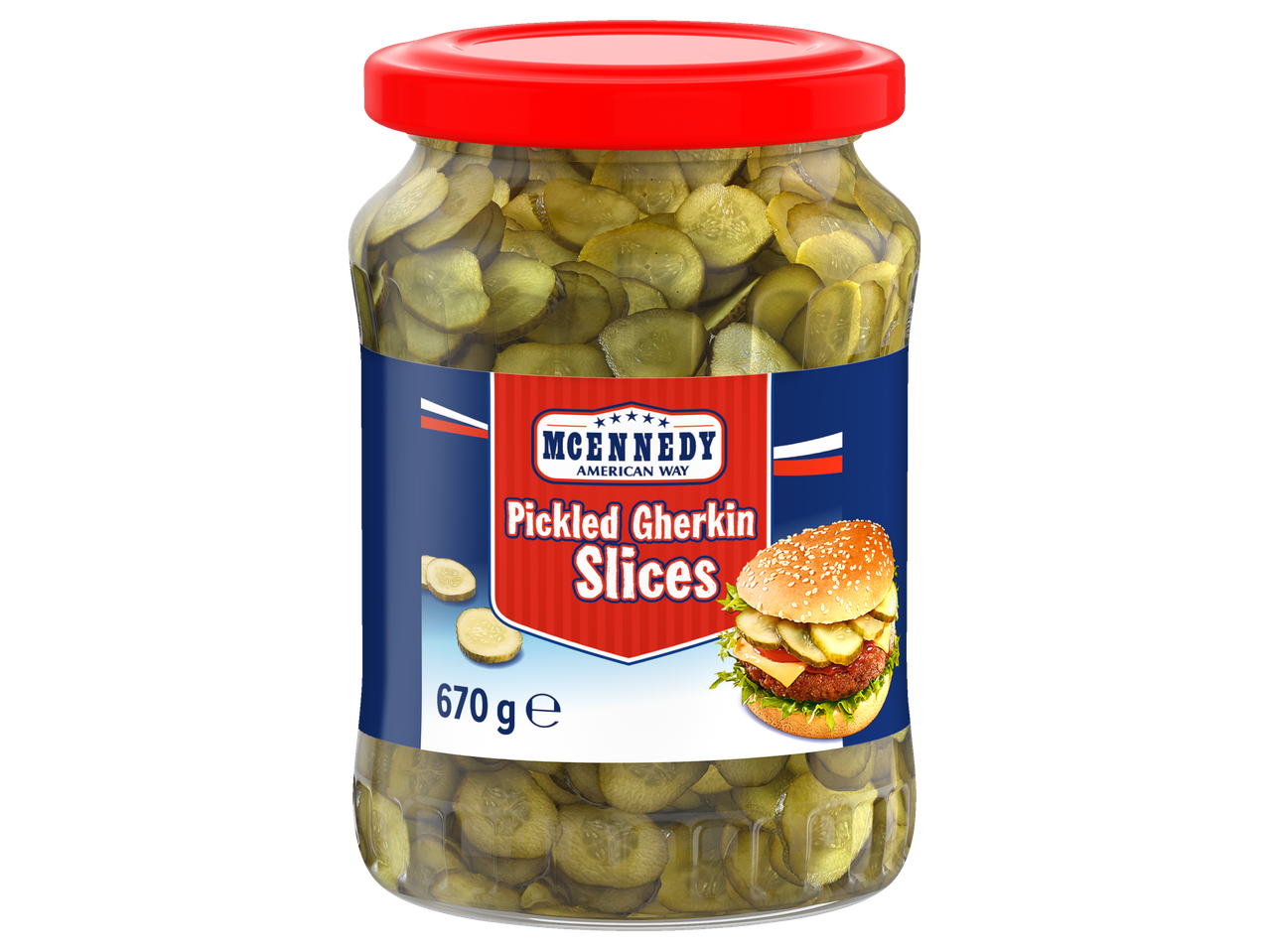 Un bocal de cornichons McEnnedy tranchés, prêt à être dégusté.