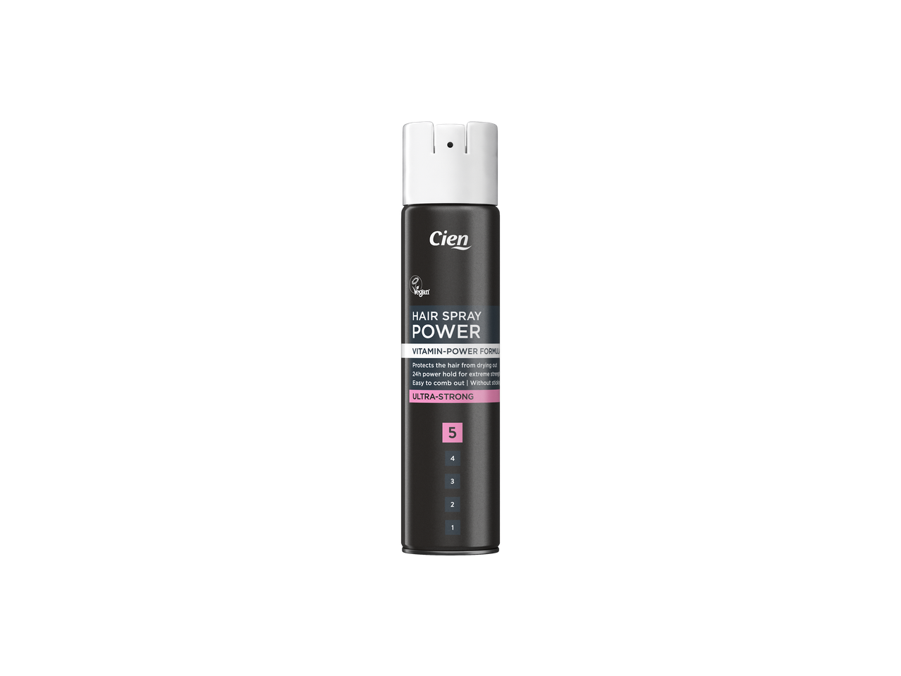 Cien Spray de păr Power: Fixare ultra-puternică, formulă îmbogățită cu vitamine.