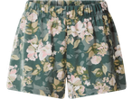 Calções femininos com estampado floral e cós elástico.