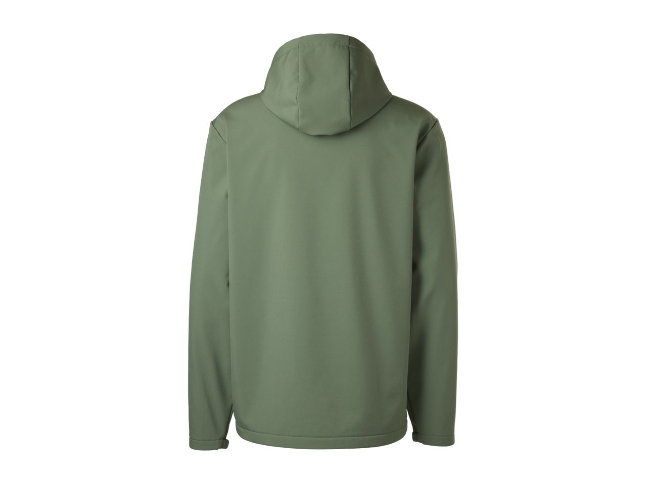Men's softshell jacket in olive green, back view
