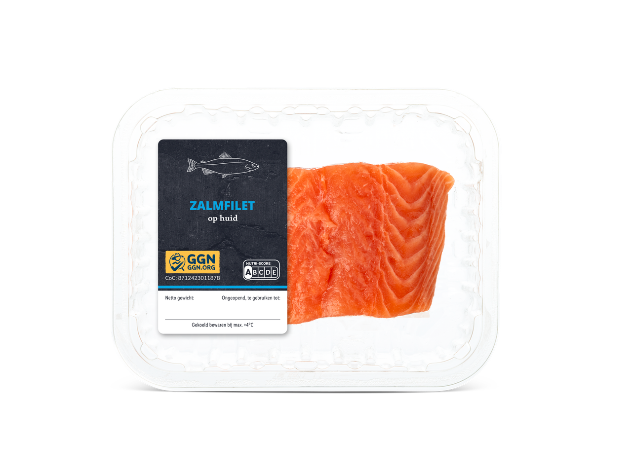 Verpakte verse zalmfilet.