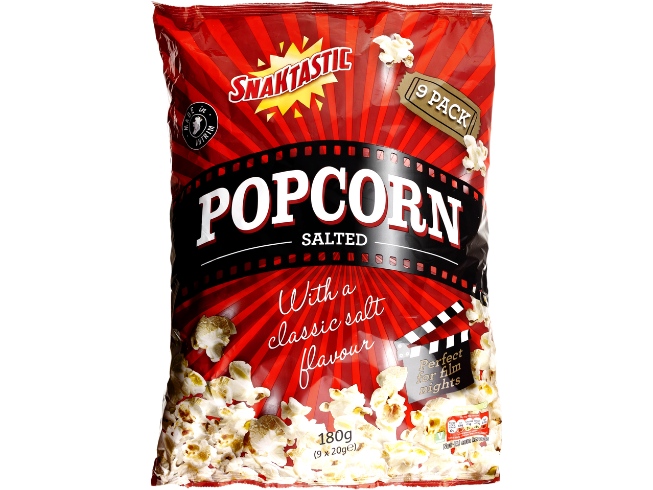 Snaktastic Salted Popcorn multipack, perfect for film nights.