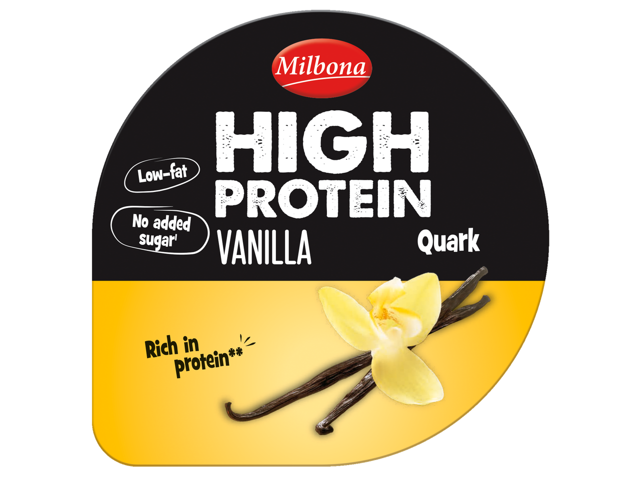 Quark Milbona vanilie, bogat în proteine, sărac în grăsimi și fără adaos de zahăr.