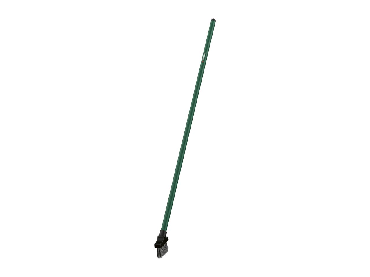 A long-handled wire brush with a dark green handle and black bristles.