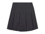 A dark grey pleated school skirt.