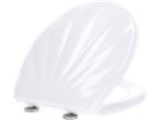 White toilet seat with lid, angled view