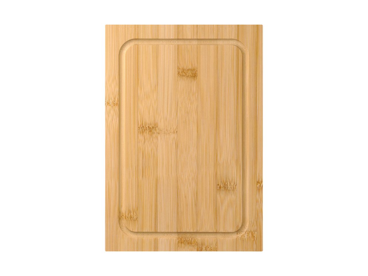 Rectangular bamboo cutting board with a juice groove.