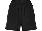 Black linen shorts with an elastic waistband.