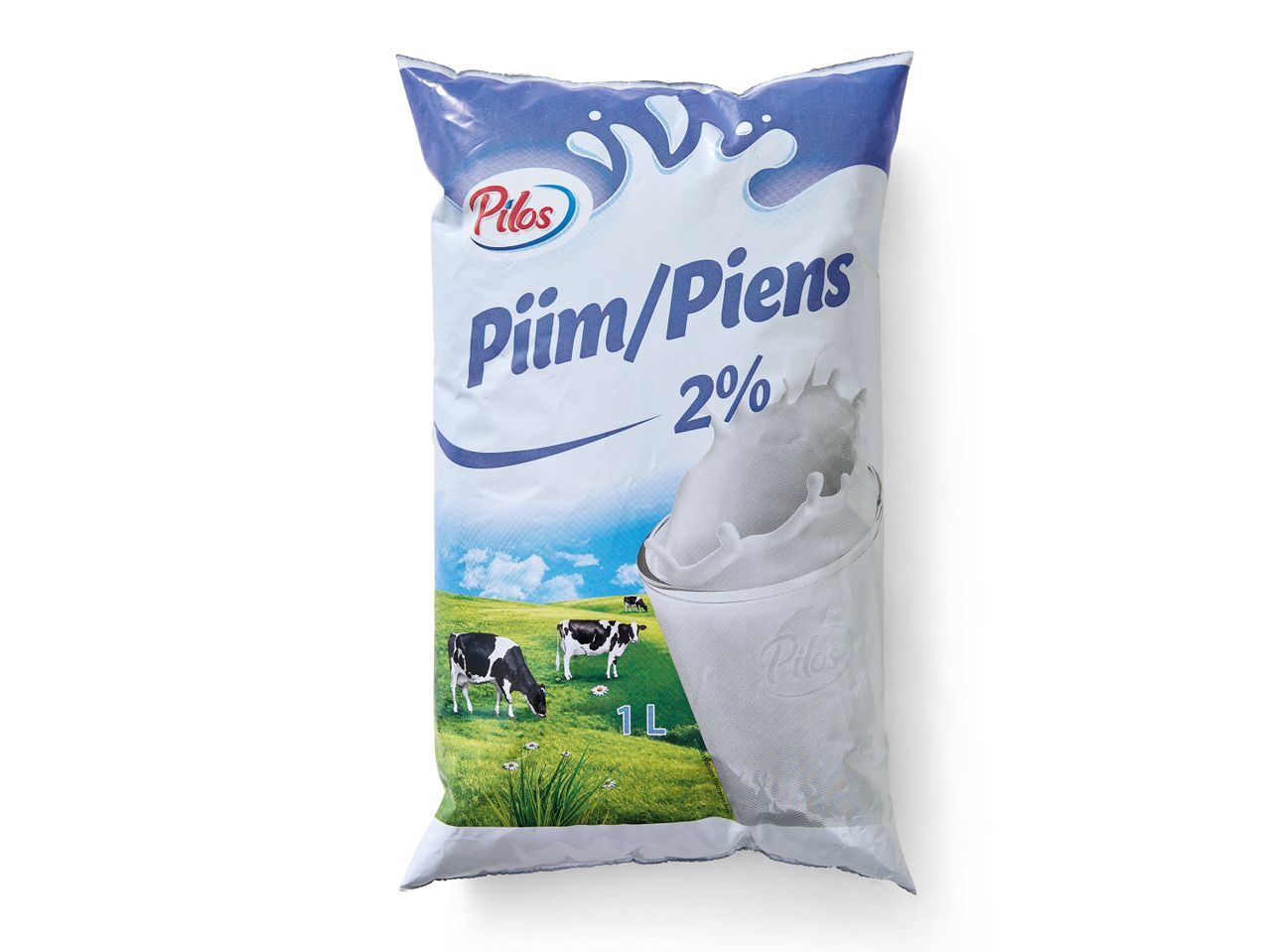 1 litra Pilos Piim/Piens 2% piena iepakojums.