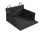 Black car boot protector with side panels and adjustable headrest straps