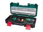 Open rivet nut plier set with various sizes of rivet nuts in a clear organizer.
