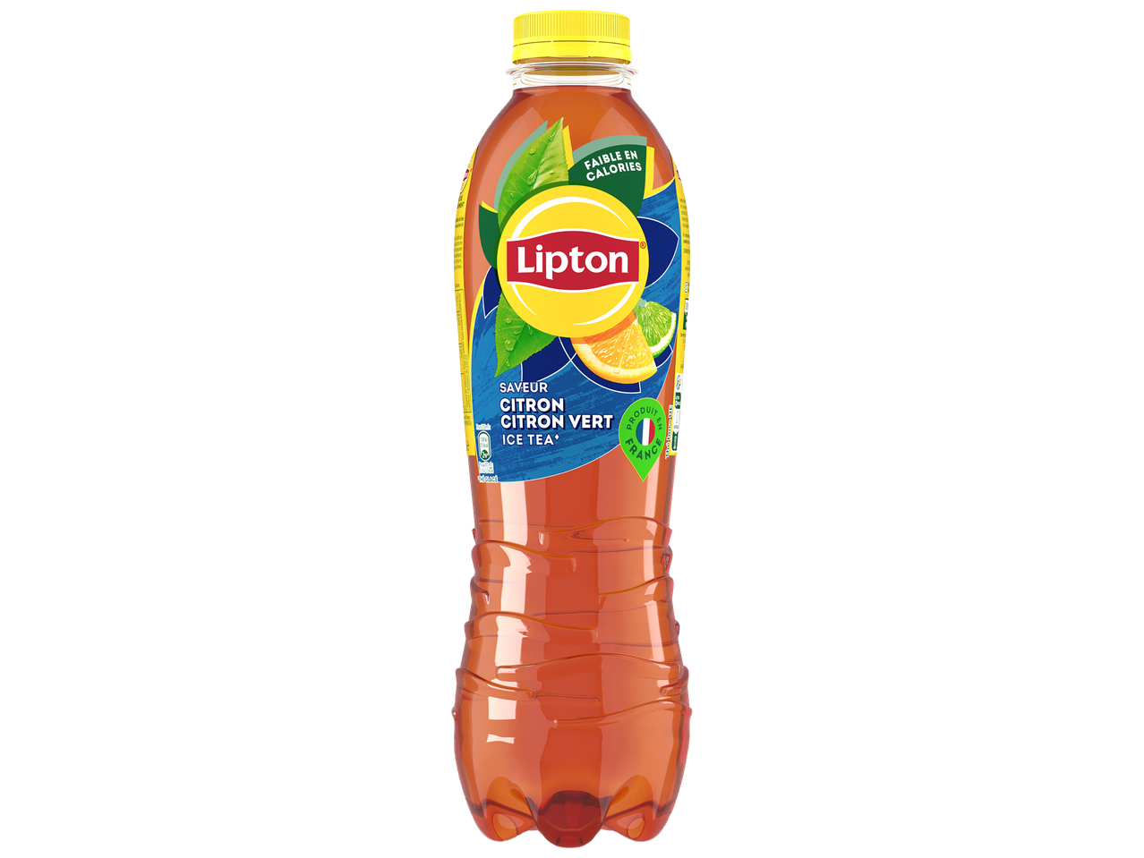 Bouteille de thé glacé au citron et citron vert, faible en calories.
