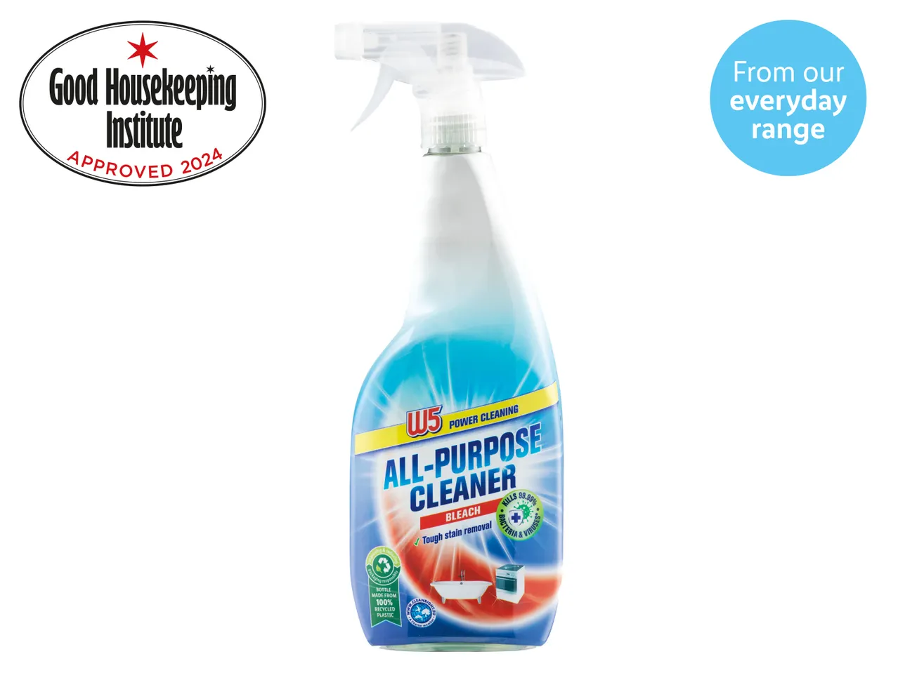 W5 All-Purpose Cleaner with bleach, Good Housekeeping Institute Approved 2024.