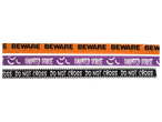 Three rolls of Halloween-themed caution tape: 'BEWARE,' 'HAUNTED HOUSE,' and 'DO NOT CROSS.'