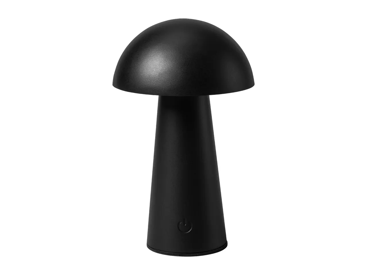 Black mushroom-shaped LED table lamp with a power button on the base.
