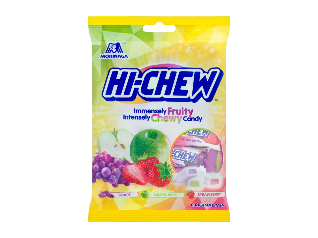 Fruity chewy candy mix with grape, green apple, and strawberry flavors.