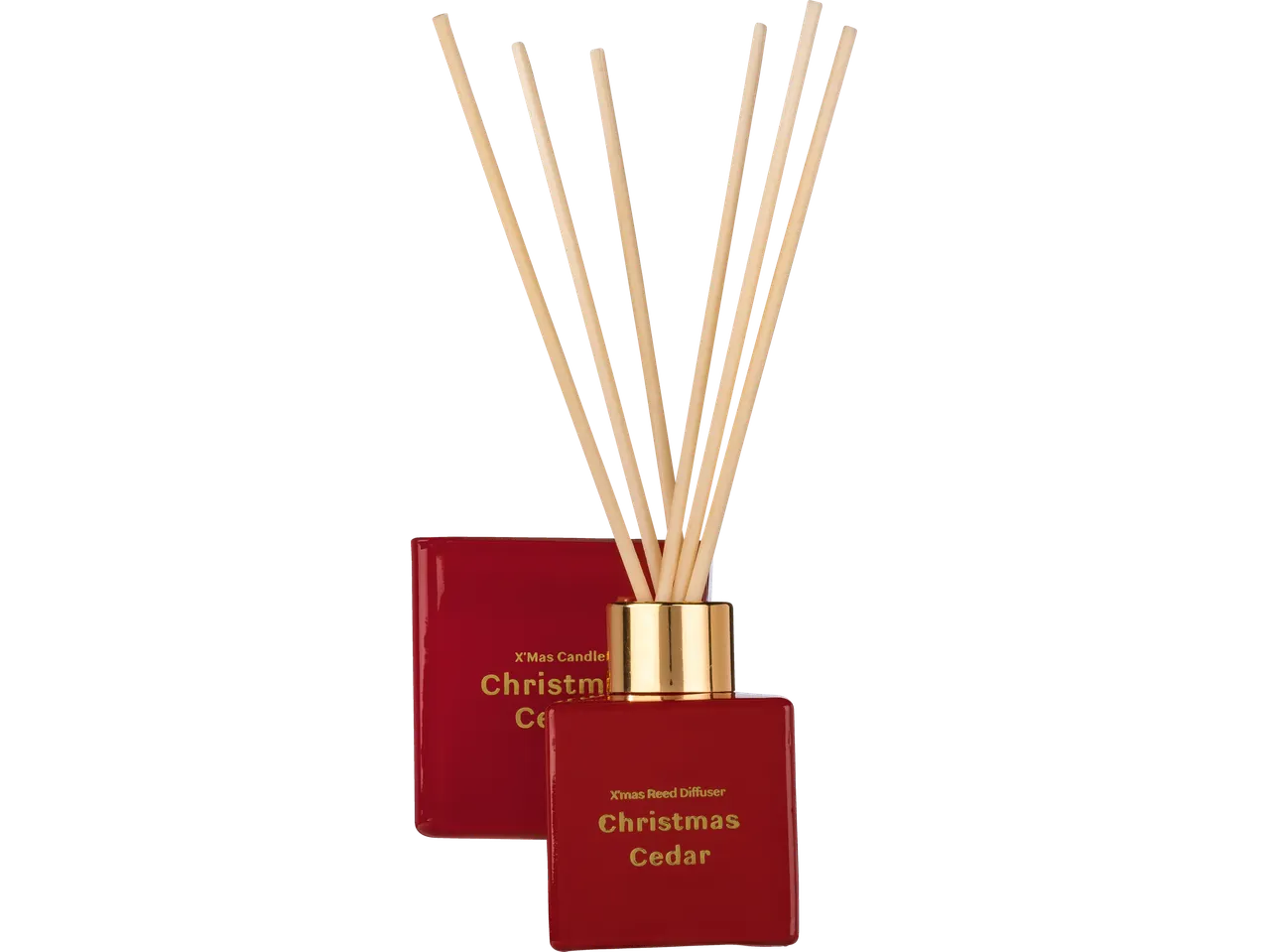 LIVARNO home Ziemassvētku ciedra difuzors un svece sarkanos iepakojumos.