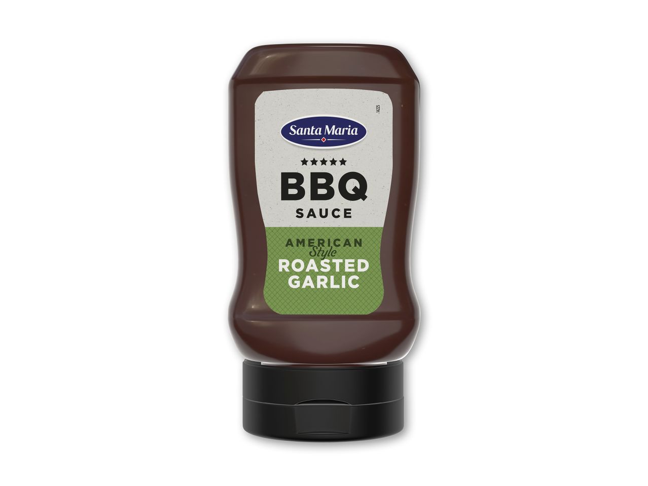 BBQ-sauce med amerikansk stil og ristet hvidløg i en brun flaske.