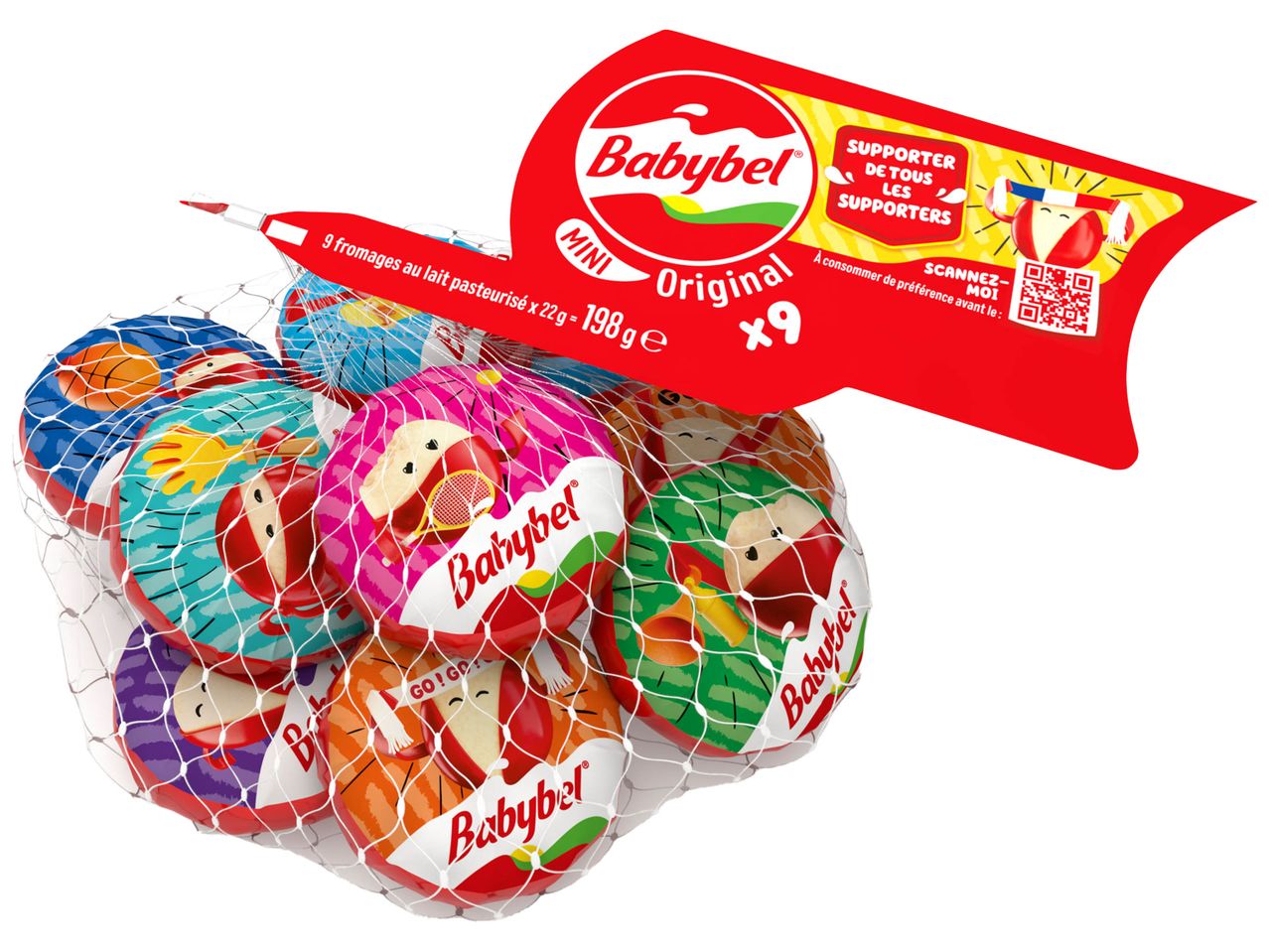 Un paquet de 9 mini Babybel Original, fromage portionné aux saveurs sportives.