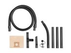 Vacuum cleaner accessories including hoses, extension tubes, nozzles, and a dust bag.