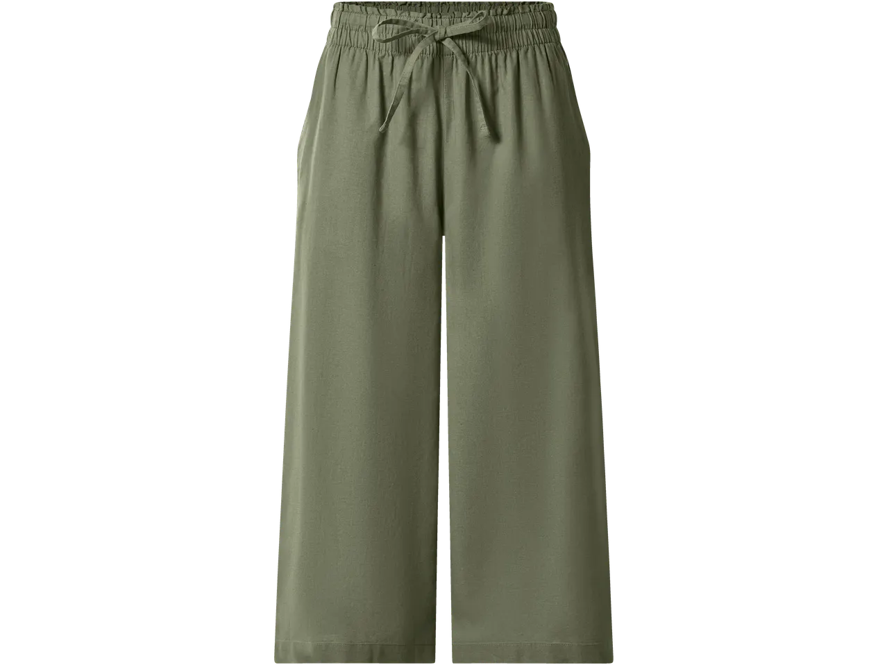 Pantaloni culotte ESMARA de damă, verde kaki, cu talie elastică și șnur.