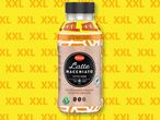 Бутилка Milbona Latte Macchiato на жълт фон с надпис XXL.